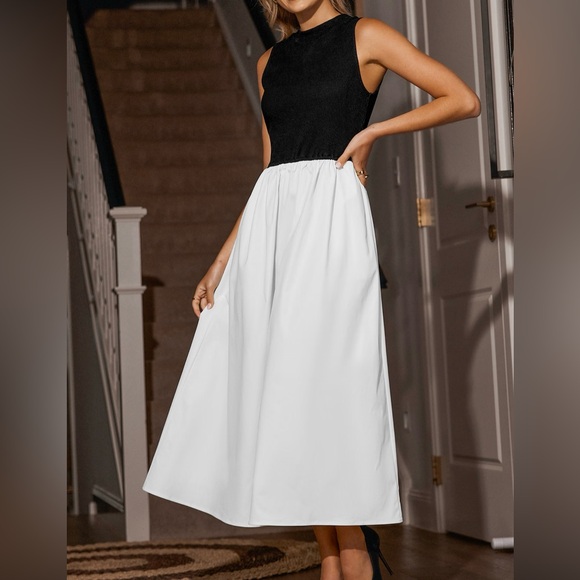 Black High Neck Tank & White Skirt Maxi Dress Size L - Picture 5 of 5